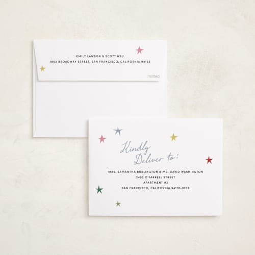 This is a confetti photo christmas cards with standard by Pixel and Hank called joy stars printing on recycled smooth signature in standard