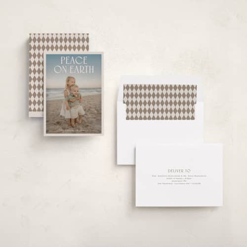 This is a sand photo christmas cards with standard by Nicole Walsh called modern peace printing on recycled smooth signature in standard