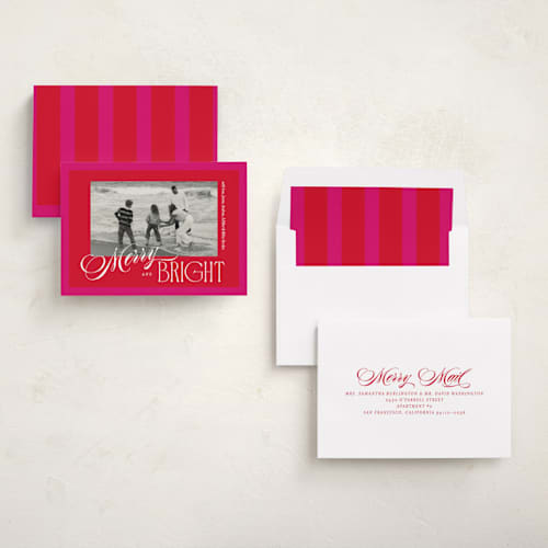 This is a poinsettia photo christmas cards with standard by Owl and Toad called bright frame printing on recycled smooth signature in standard