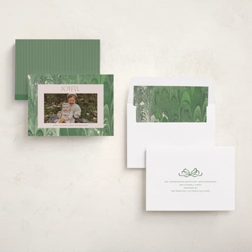 This is a wintergreen photo christmas cards with standard by Olivia Kanaley Inman called endpaper printing on recycled smooth signature in standard