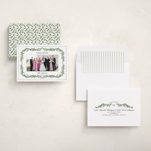 This is a pine photo christmas cards with standard by Susan Moyal called framed in holly printing on recycled smooth signature in standard