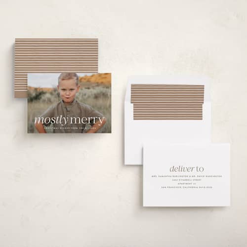 This is a vanilla photo christmas cards with standard by Ekko Studio called mostly merry printing on recycled smooth signature in standard