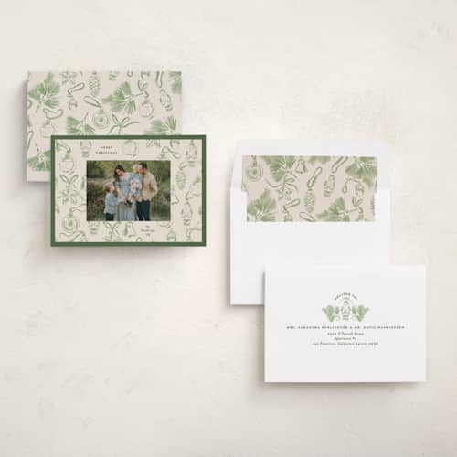 This is a pine photo christmas cards with standard by Corinne Malesic called ornament collection printing on recycled smooth signature in standard
