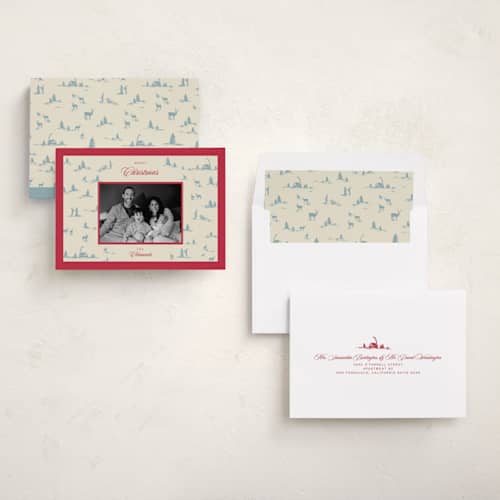 This is a blue spruce photo christmas cards with standard by Jen Ramsey called christmas forest printing on recycled smooth signature in standard