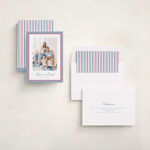 This is a blue jay photo christmas cards with standard by Christy Hy Lee called joyful printing on recycled smooth signature in standard