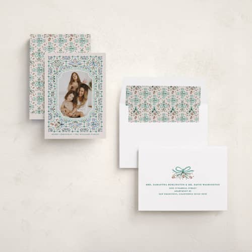 This is a aqua photo christmas cards with standard by Paper Sun Studio called festive folk frame printing on recycled smooth signature in standard