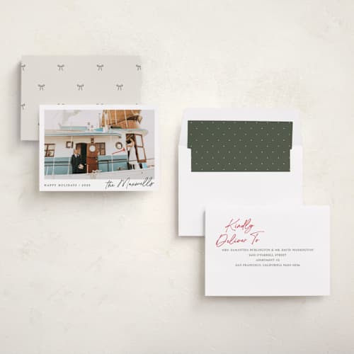 This is a snow photo christmas cards with standard by Jackie Crawford called scripted penmanship frame printing on recycled smooth signature in standard