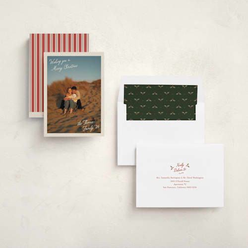 This is a cream photo christmas cards with standard by Robert and Stella called postcard christmas printing on recycled smooth signature in standard
