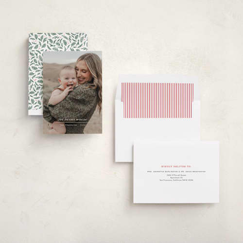 This is a snow photo christmas cards with standard by Paper Raven Co. called the simple joys printing on recycled smooth signature in standard
