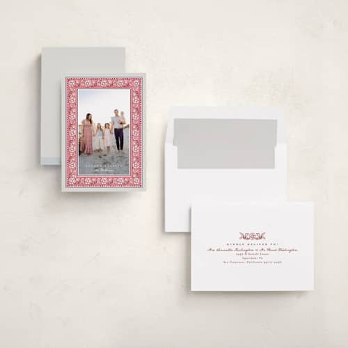This is a winter rose photo christmas cards with standard by Everett Paper Goods called estampa printing on recycled smooth signature in standard
