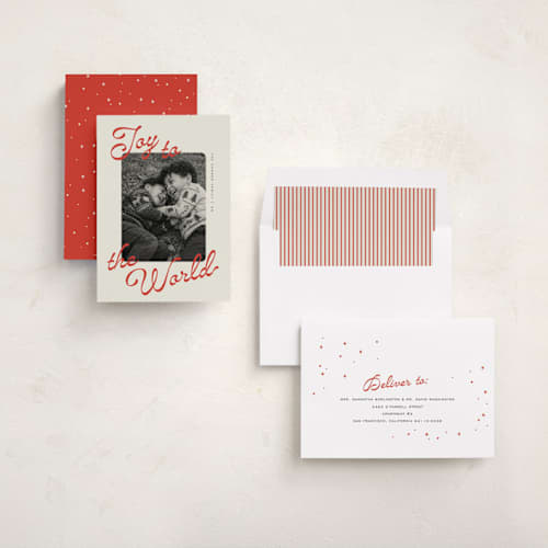 This is a cherry photo christmas cards with standard by Pixel and Hank called joy in color printing on recycled smooth signature in standard