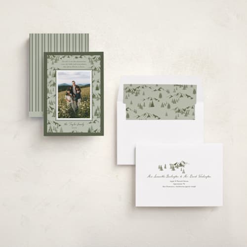 This is a sage photo christmas cards with standard by Alethea and Ruth called mountain toile printing on recycled smooth signature in standard
