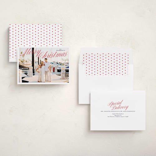 This is a berry photo christmas cards with standard by Maja Cunningham called holiday classic printing on recycled smooth signature in standard