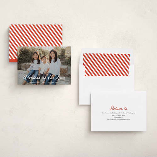 This is a snow photo christmas cards with standard by Sara Hicks Malone called w o n d e r s printing on recycled smooth signature in standard