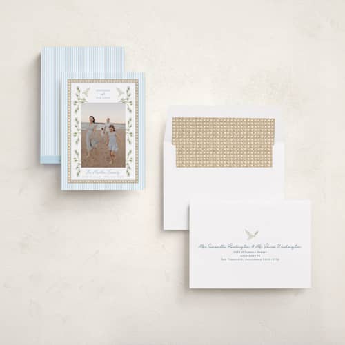 This is a sky photo christmas cards with standard by Bayberry Kate called woven pine printing on recycled smooth signature in standard