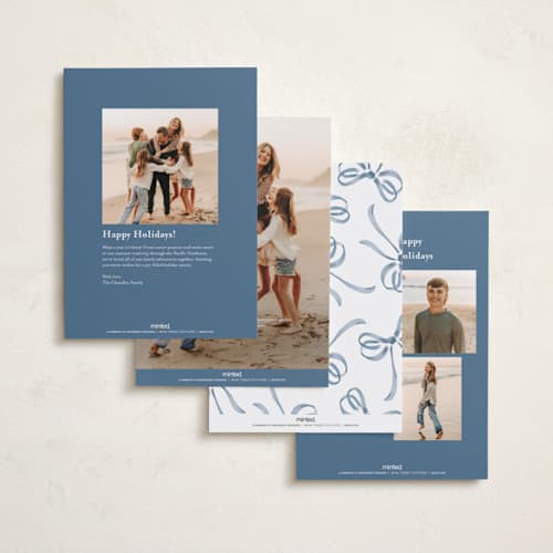 This is a blueberry photo christmas cards with standard by Jackie Crawford called watercolor bow printing on recycled smooth signature in standard