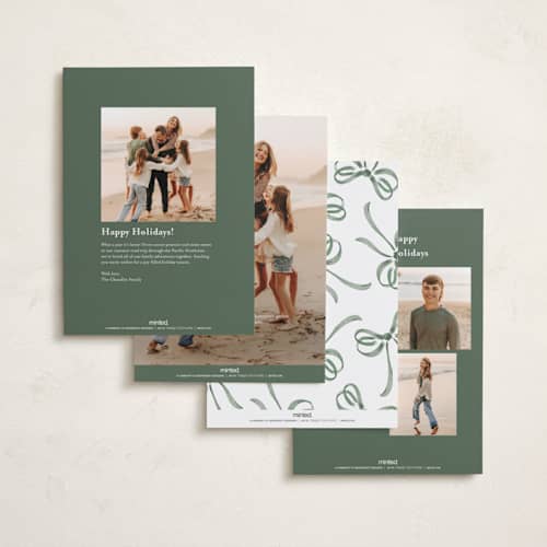 This is a forest photo christmas cards with standard by Jackie Crawford called watercolor bow printing on recycled smooth signature in standard