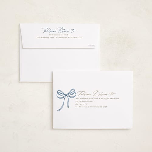 This is a blueberry photo christmas cards with standard by Jackie Crawford called watercolor bow printing on recycled smooth signature in standard