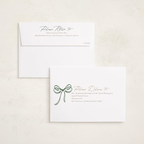 This is a forest photo christmas cards with standard by Jackie Crawford called watercolor bow printing on recycled smooth signature in standard