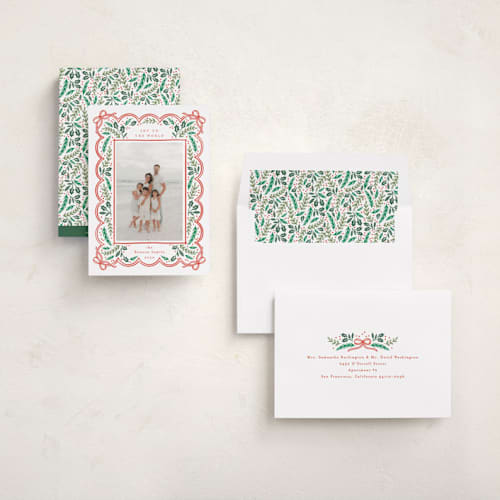This is a saffron photo christmas cards with standard by Alethea and Ruth called bow corners printing on recycled smooth signature in standard