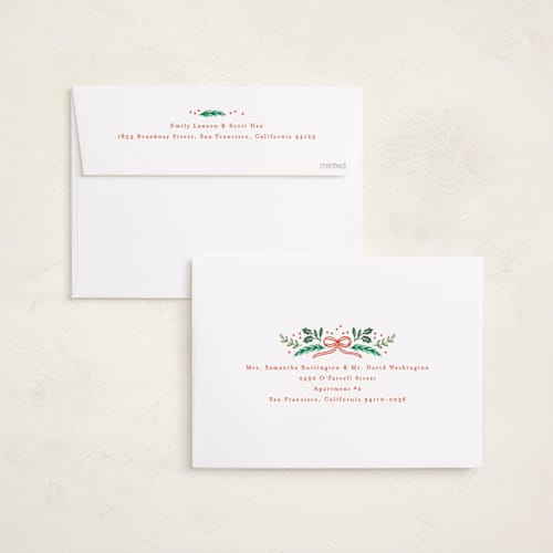 This is a saffron photo christmas cards with standard by Alethea and Ruth called bow corners printing on recycled smooth signature in standard