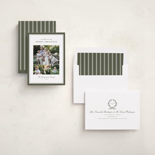 This is a pine photo christmas cards with standard by Wildfield Paper Co called celadon printing on recycled smooth signature in standard