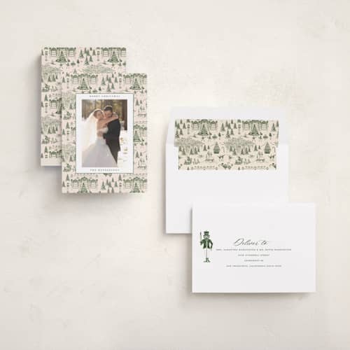 This is a fir photo christmas cards with standard by Teju Reval called nutcracker toile printing on recycled smooth signature in standard