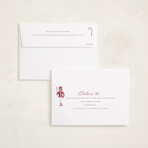 This is a berry photo christmas cards with standard by Teju Reval called nutcracker toile printing on recycled smooth signature in standard