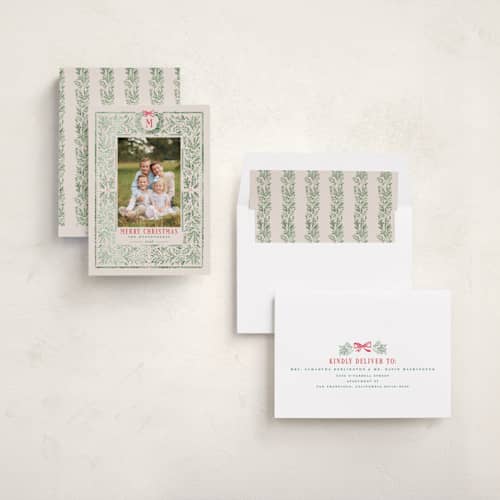 This is a wreath photo christmas cards with standard by Petra Kern called heritage printing on recycled smooth signature in standard