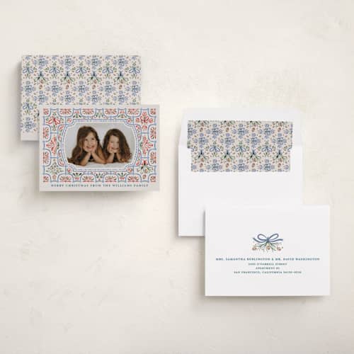This is a spruce photo christmas cards with standard by Paper Sun Studio called festive folk frame printing on recycled smooth signature in standard