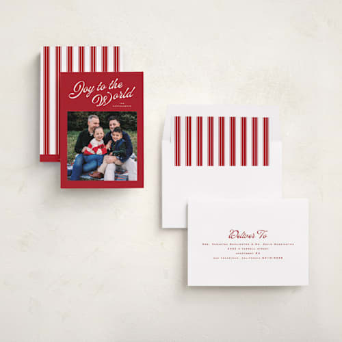This is a poinsettia photo christmas cards with standard by Wildfield Paper Co called holly berrie printing on recycled smooth signature in standard