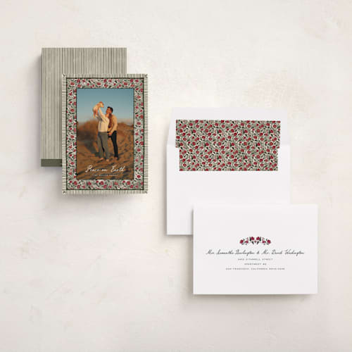 This is a pine photo christmas cards with standard by Jenna Holcomb called a cottage christmas printing on recycled smooth signature in standard
