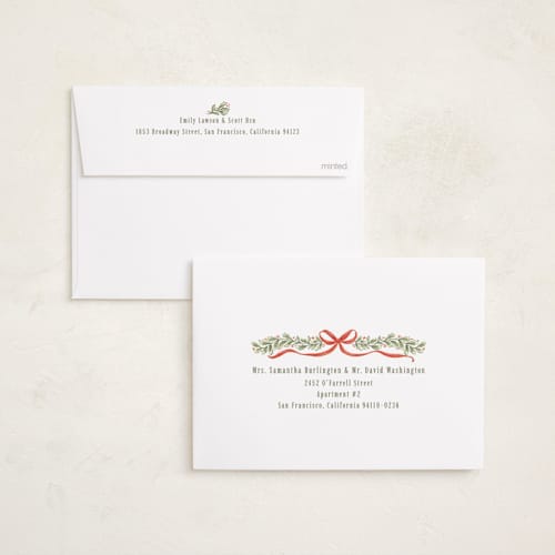 This is a candy cane photo christmas cards with standard by Paula Pecevich called holly garland and bow printing on recycled smooth signature in standard
