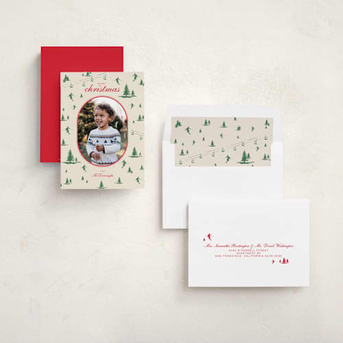 This is a sage photo christmas cards with standard by Jen Ramsey called ski time printing on recycled smooth signature in standard