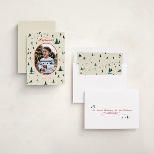 This is a spruce photo christmas cards with standard by Jen Ramsey called ski time printing on recycled smooth signature in standard