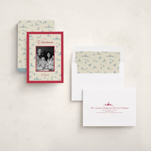 This is a blue spruce photo christmas cards with standard by Jen Ramsey called christmas forest printing on recycled smooth signature in standard