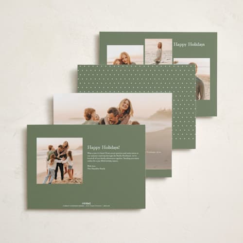 This is a pistachio photo christmas cards with standard by Carolyn MacLaren called sorbet stripes printing on recycled smooth signature in standard