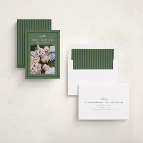 This is a pine photo christmas cards with standard by Amy Kross called glen printing on recycled smooth signature in standard