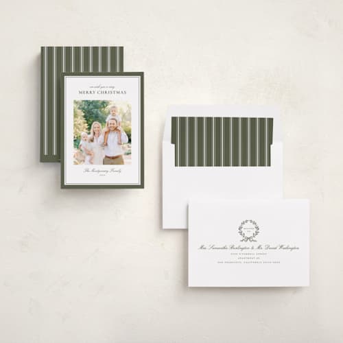 This is a pine photo christmas cards with standard by Wildfield Paper Co called celadon printing on recycled smooth signature in standard