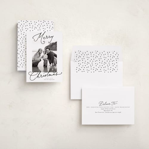 This is a snow photo christmas cards with standard by Everett Paper Goods called aerial printing on recycled smooth signature in standard