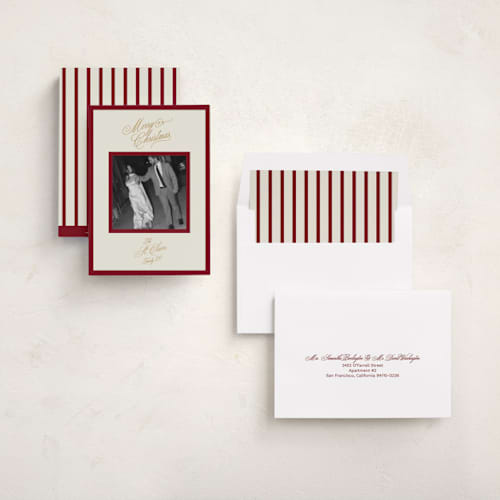 This is a holly berry photo christmas cards with standard by Jen Ramsey called holiday elegance printing on recycled smooth signature in standard