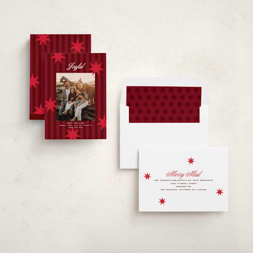 This is a cardinal photo christmas cards with standard by Owl and Toad called constellation printing on recycled smooth signature in standard