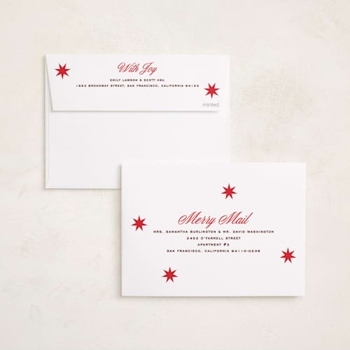 This is a cardinal photo christmas cards with standard by Owl and Toad called constellation printing on recycled smooth signature in standard