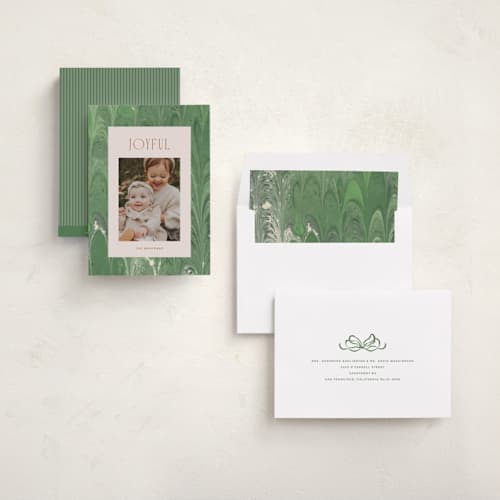 This is a wintergreen photo christmas cards with standard by Olivia Kanaley Inman called endpaper printing on recycled smooth signature in standard