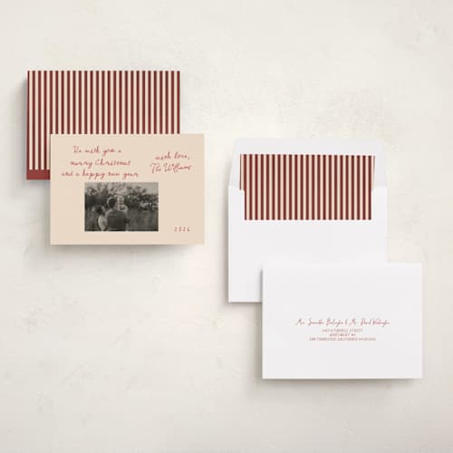 This is a burgundy photo christmas cards with standard by Rina Ozum called vintage card photo printing on recycled smooth signature in standard
