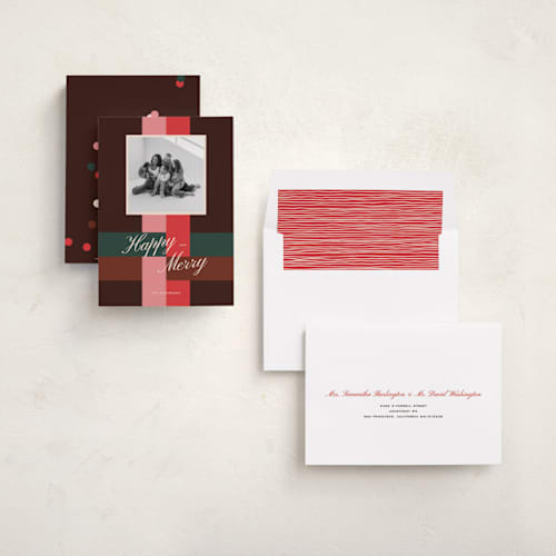This is a peppermint photo christmas cards with standard by Annie Clark called that's a wrap! printing on recycled smooth signature in standard