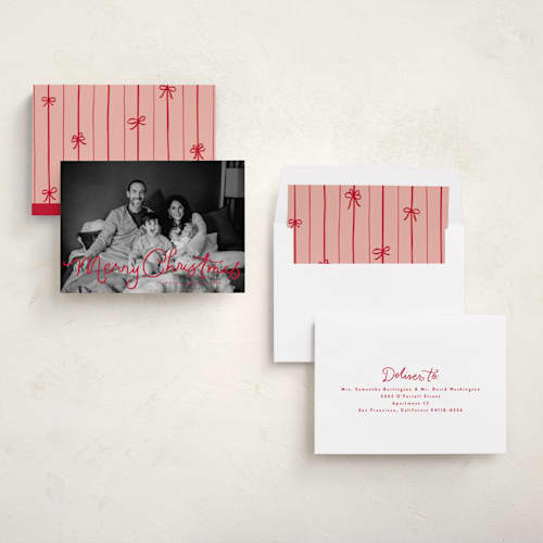 This is a santa suit photo christmas cards with standard by Everett Paper Goods called treacle printing on recycled smooth signature in standard