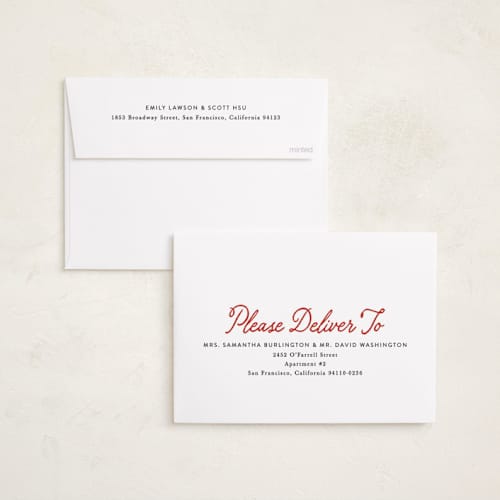 This is a crimson photo christmas cards with standard by Karidy Walker called cheerful script printing on recycled smooth signature in standard