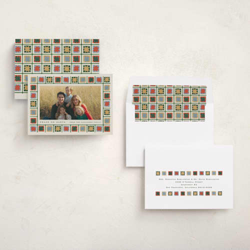 This is a cream photo christmas cards with standard by Amy Kross called morning star printing on recycled smooth signature in standard