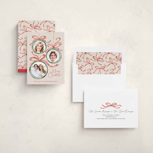 This is a candy cane photo christmas cards with standard by Paper Sun Studio called baubles and bows printing on recycled smooth signature in standard